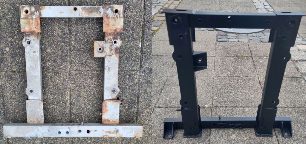 Twizy Motorrahmen vor und nach der Sanierung.